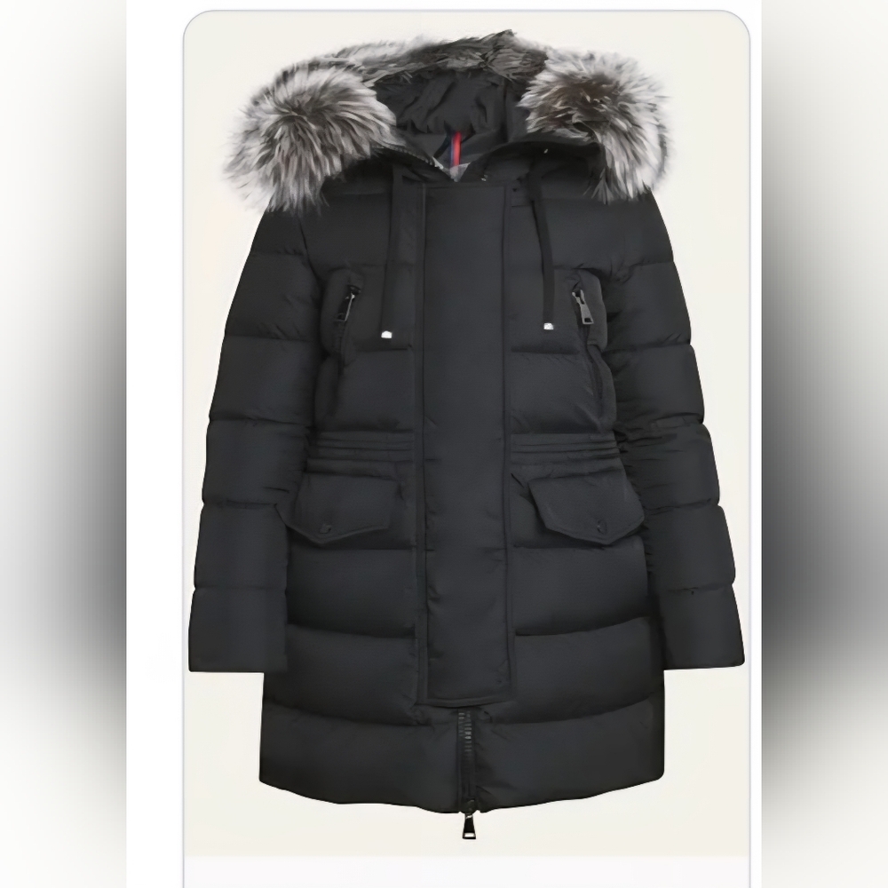 Authentic Moncler Aphroti Mid-Length Puffer Jacket With  Fur Trimmed Hood
